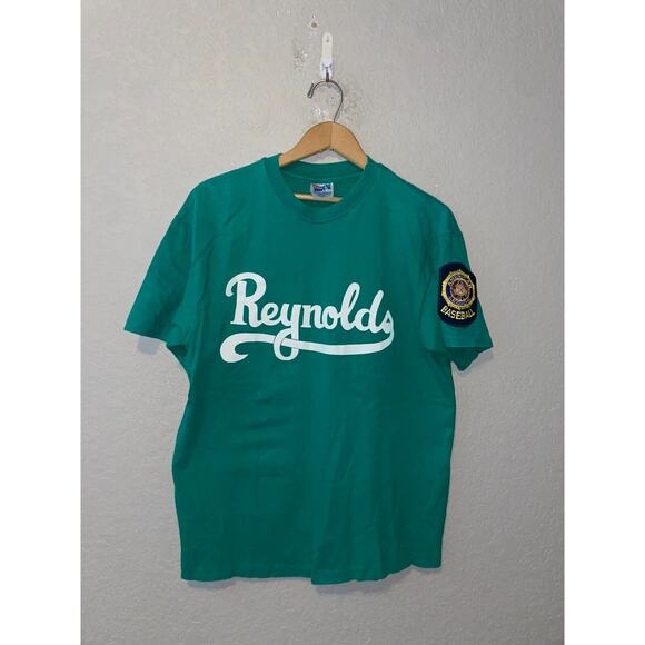 Vintage American Legion Baseball Shirt Reynolds Norman #18 Green Tee 90s L Large - Picture 1 of 9